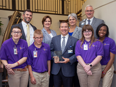 Left to Right (Back Row): Casey Bridges, Terri Gillespie, Margaret Head, Britt Crewse Left to Right (Front Row): Natalie Davis, Caleb Byrd, Kevin Cook, Ariel Williams, and Trinity Ambrose